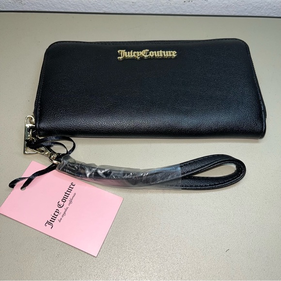New with tag Juicy Couture black wristlet single zip large wallet faux leather - Picture 3 of 11
